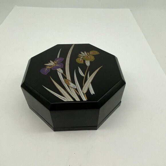 VTG Yamanaka Japan Jewelry Trinket 2pc Nesting Boxes Black Lacquerware Floral - Picture 11 of 12